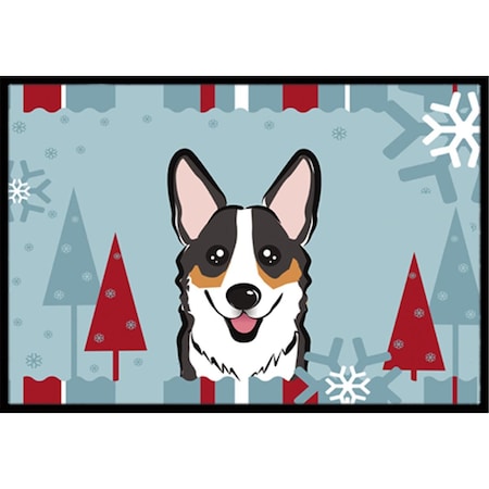 Carolines Treasures Winter Holiday Tricolor Corgi Indoor and Outdoor Mat- 24 x 36 in. BB1751JMAT